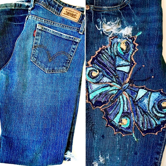 Levi's Denim - Levi’s 518 super low bootcut artist painted